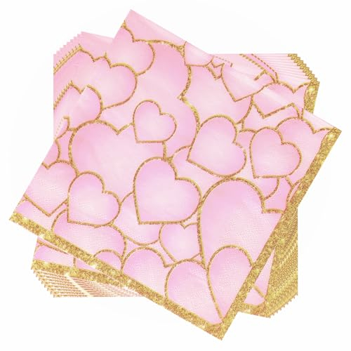 Jagrove Papierservietten zum Valentinstag, 2-lagig, Herz-bedruckt, für Getränke, Mittagessen, Abendessen, Papierservietten, Einweg-Servietten für Hochzeit, Jahrestag, Feiern, 16,5 x 16,5 cm, gefaltet