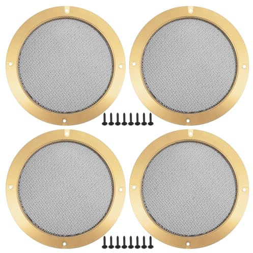 X AUTOHAUX 6.5 Car Speaker Grills Cover Mesh W/Screws Gold Tone Black - 4 Pcs