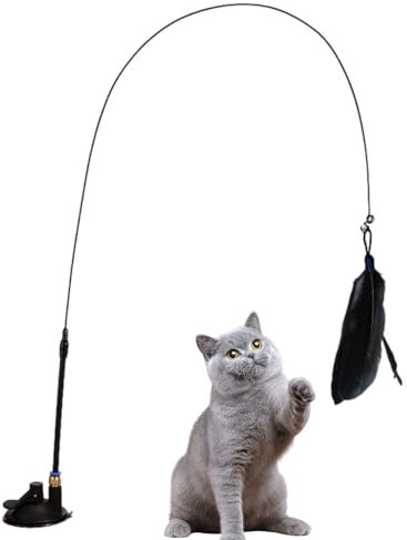Facynde Katzenspielzeug Selbstbeschäftigung Interaktives Katzen Glocken Zauberstab,Katzenangel Saugnapf,Katzenangel Katzen Glocken Zauberstab,Interaktives Katzenspielzeug Federn