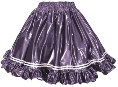 Hndudnff Gonna da donna in PVC con volant, a vita alta, soffici, per feste, club, cosplay, gonne sexy, Viola scuro, S