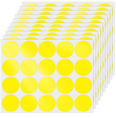 YIKIADA 200 Stück Klebepunkte 50 mm Vinyl Selbstklebende Runde Etiketten Abnehmbar Aufkleber Wasserdicht Punktaufkleber Gelb