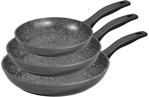 STONELINE Made in Germany Pfannenset 3 teilig, 20/24/28 cm, Antihaft beschichtete Pfanne mit echten Steinpartikeln, Pfanne Induktion Backofengeeignet, alle Herdarten, Öl und Fett freies Braten