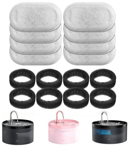 GIOTOHUN Lot de 16 filtres pour fontaine à chat - Filtre pour fontaine à eau pour chat - Filtre pour fontaine à eau pour chat - Élimination des impuretés - 8 filtres à charbon actif + 8 filtres en