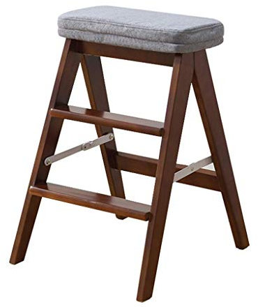 SnamicE Wooden Steps Wood Multifunction Ladder Stable Foldable Kitchen Library Desk 3 Stages Desk Mini Ladder Step (Blue) Removable Cushion (Color: B) (B)