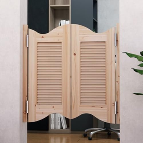 YUGXTH Unbemalte Café-Schwingtüren, Saloontüren aus Kiefernholz mit Scharnieren, Vorgefertigte Saloon-Schwingtür mit Lamellen und Automatischer Schließfunktion (Color : Natural C, Size : W 47 xH 39