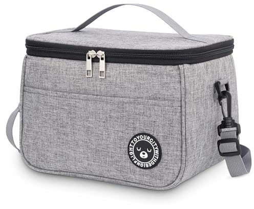 BALIGO Kühltasche 9L, Auslaufsicheres Futter, Lunchbox Tasche Isoliert Faltbar, Lunchbag Tragbar für Arbeit, Reisen, Büro, Picknick (Grau)