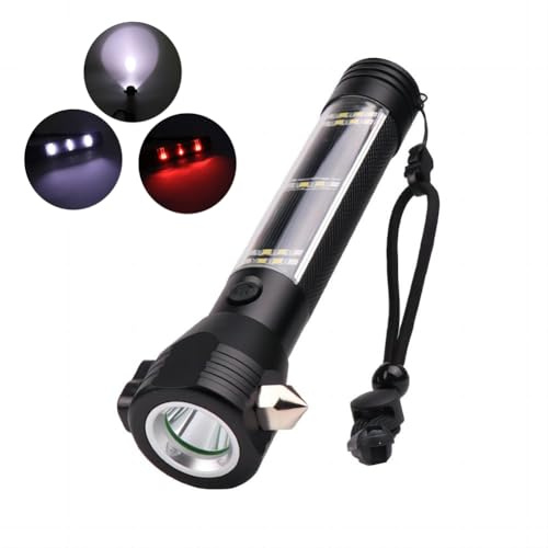 Hapihom Lampe multifonction 10 en 1 pour voiture - Avec brise-vitre et coupe-ceinture de sécurité - 7 modes, solaire et LED - Noir