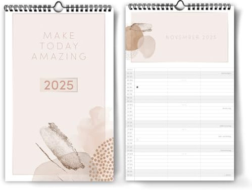 Familienkalender 2024 I 3 Spalten I 20 x 32 cm I Creme Farben mit Akzenten I 3 Spalten I Partnerkalender 2024 als Monatskalender I Familienplaner I Zusätzliche Seiten für Urlaubsplanung...