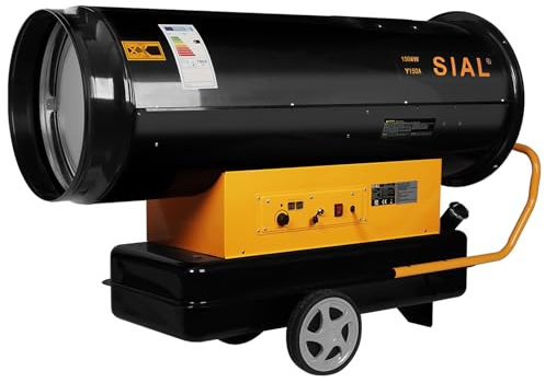 SIAL 150kW Chauffage Soufflant au Fioul Direct - Chauffage de Chantier - Affichage Double écran/Protection Contre La Surchauffe/Fonction de Temporisation Y150A-Black