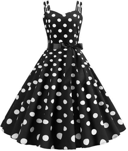 Kleider Damen Festlich Elegant Polka Dot 50er Jahre Abendkleider Kleider mit Punkten Swing 60er Jahre Kleid Coctailkleid Retro Gelbes Sommerkleid Kostüm XXL Knöpfen Tellerrock Abendkleid