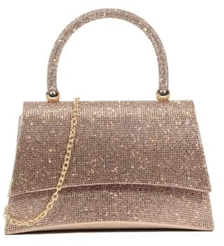 LeahWard Crystal Glitter Evening Handbag for Women, With Strap, Detached, (Rose Gold)