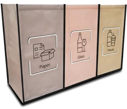 NYIKA - Recycling Bags for Kitchen - Indoor Recycling Bins - Recycle Bags - Recycling Box - Recycling Bins for Kitchen 3 Compartments - (Black Edge)