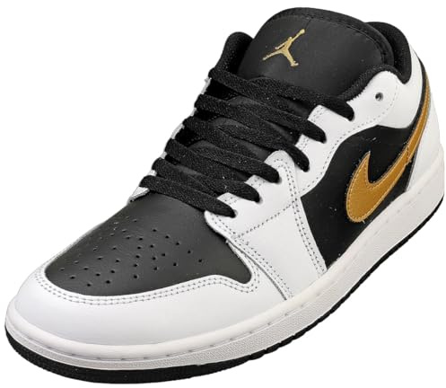 Nike Herren Air Jordan 1 Halbschuhe, Schwarz/Weiß/goldfarben, 10.5