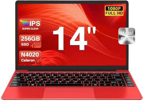bvate PC Portatile 14 Pollici Notebook Win 11 Computer 256GB 1080P 2.4G+5G Supporta La Scheda SSD La Scheda TF Estesa, Wireless Bluetooth Mouse Wifi, Italiana Tastiera - Rossa