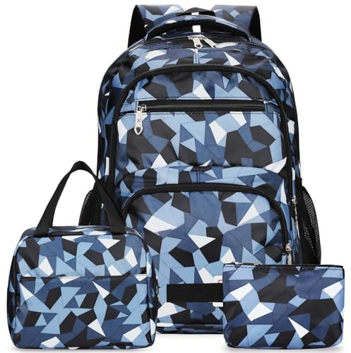 Yarmiene Set di 3 Pezzi Zaino Scuola Elementare e Media per Bambina e Ragazzo - Include Zaino, Portapranzo e Astuccio - Nero