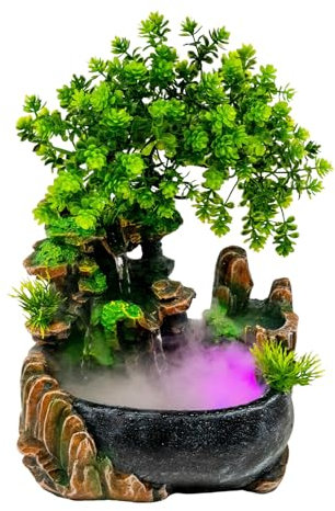 Zimmerbrunnen mit LED Beleuchtung, Tischbrunnen Pflanzen Balkon Brunnen Farbwechsel Simulation Steingarten Groß Cascades Wasserspiel Dekor 20 * 15 * 28 cm