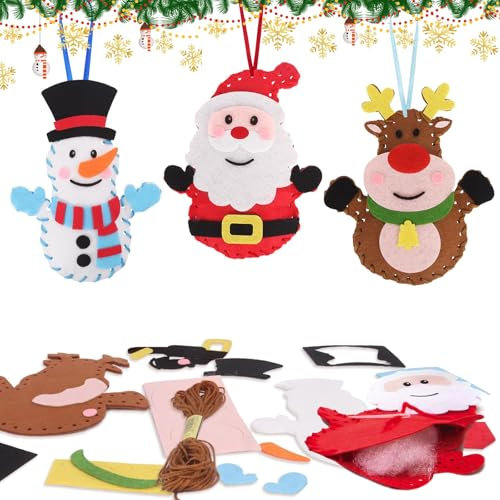Minicoco Pack of 3 Creative Cartoon Felt Making Craft Kit,Handmade Sewing Kit,Hanging Craft Decoration, Add Cute Accents to Festive Home Decor, Makes A Perfect Craft Gift