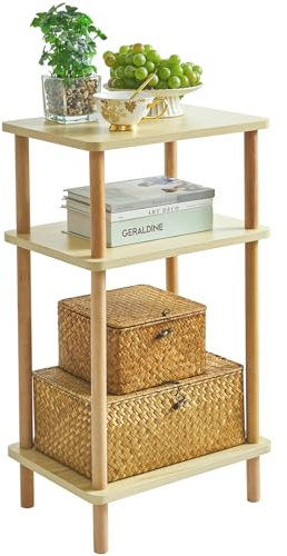 IBUYKE Holz Beistelltisch, Nachttische mit 3 Ebenen, 39x29x68.5cm, Couchtisch, Sofatisch, für Schlafzimmer, Wohnzimmer, Moderner-Design, Einfache Aufbau, Licht Natürlich WST003S