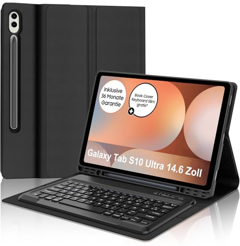 IVEOPPE Tastatur für Samsung Galaxy Tab S10 Ultra 2024, Hülle mit Tastatur Galaxy Tab S10/S9 Ultra, Abnehmbarer QWERTZ Layout Keyboard für Samsung S9/S10 Ultra 14.6 Zoll, Schwarz
