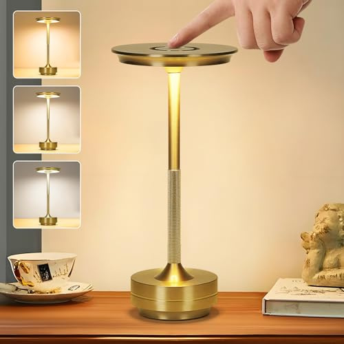 Cordless Table Lamp,Wireless Rechargeable Table Lamp For Indoor Outdoor,3 Color Stepless Dimming Night Light Touch Lamp,Battery Operated Table Lamps,Protable Led Desk Lamp for Bedroom Dinner Patio