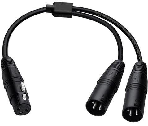 HuaLiSiJi XLR Kabel Y Splitter XLR Splitter 1 Female to 2 Male Mikrofonkabel (Schwarz, 0.5 m)
