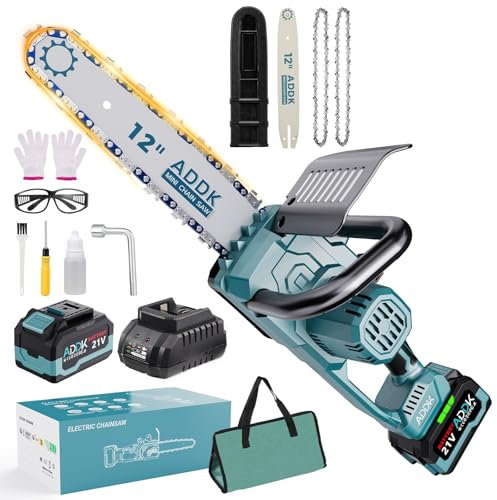 BFYDOAA 12 Pouces Tronconneuse a Batterie 6000 mAh, Mini Tronçonneuse Electrique Sans Fil, Tronçonneuse à Main portative pour La Coupe Du Bois, L'élagage le Jardin,2 Chaînes