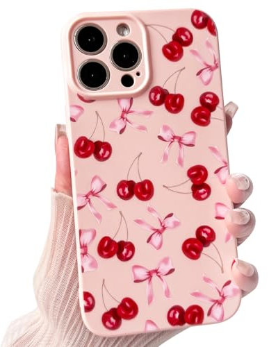 NITITOP Compatible with iPhone 14 Pro Max Case Cute Cherry Bowknot Ribbon for Women Girls Bow Design Cutely Shockproof Soft Girly Slim Soft TPU Fashion Protective Phone Cover - Pink