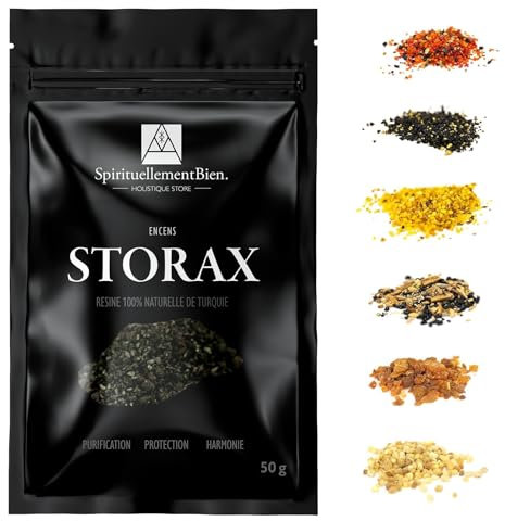 Weihrauch Storax – 100% Reines und Authentisches Harz in Körnerform 50 g – Für Räuchergefäß oder Duftbrenner – Reinigung – Schutz – Harmonie – Alternative zu Räucherstäbchen/-Kegeln