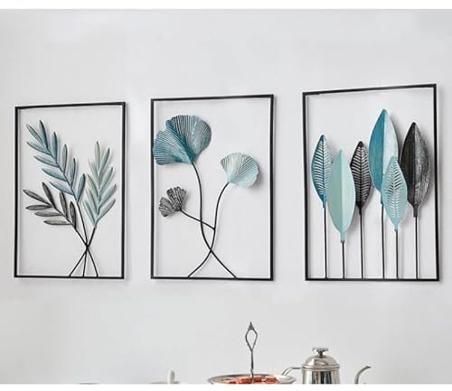 Zinueen 3 Stück Wanddekoration aus Metall, Schwar Minimalistische Metall Wandkunst Wanddeko, Blatt Wanddekoration, Home Wandkunst Dekorative Gemälde, für Zuhause Wohnzimmer Schlafzimmer (Schwarz)