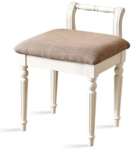 Sgabello da trucco vintage con schienale, sedia da trucco morbida imbottita con gambe in legno, design elegante, seduta da toilette per donne, supporta fino a 108,9 kg (gamba bianca)