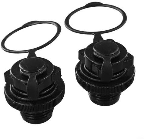 Air Valve Nozzle Cap Adapter Set, PVC Inflatable Boat Canoe Raft Mattress Airbed Replacement Parts with Anti-Leak Screw Thread Design 22mm Diameter Black 2 Pack(2pc)