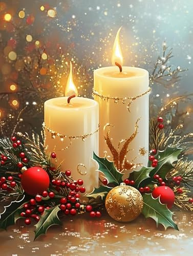 Bimkole 5D Diamond Painting Kits Zubehör Weihnachten, Kerzen Diamant Malerei Kit Voll Runde Bohrer Malen nach Zahlen Malerei Stickerei Kreuzstich Diamond Dekoration 30x40 cm