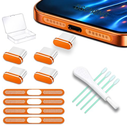 4 Pack USB C Dust Plug USB C Port Cover, Type C Charging Port Plug Cover with Speaker Dust Cover Phone Accessories for iPhone 17 Pro Max (Metal USB C (Orange) 17 Max)