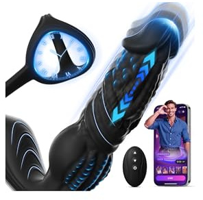 Prostate Vibrator Massager APP Controlled Vibrator Anal Toys 9 Thrusting & Vibrating Modes Male Sex Toys with Cock Ring Vibrating Butt Plug Anal Toys APP AI+Game Sex Toys for Men