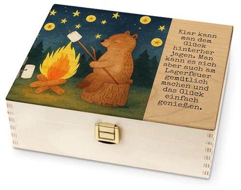 Mr. & Mrs. Panda Holz Teebox Bär & Marienkäfer Lagerfeuer Design - Geschenk, Tee Aufbewahrung, teebeutelbehälter, für Paare, Box Teebeutel, Teedose, Teddy