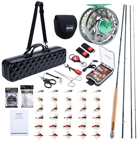 Goture Fly Fishing Rod and Reel Combo with Gear Case, 9FT #5 Carbon Fly Rod, Hardwood Reel Seat, Pre-Spooled Reel, Fly Line, Leaders, Flies and Carry Bag Complete Starter Kit