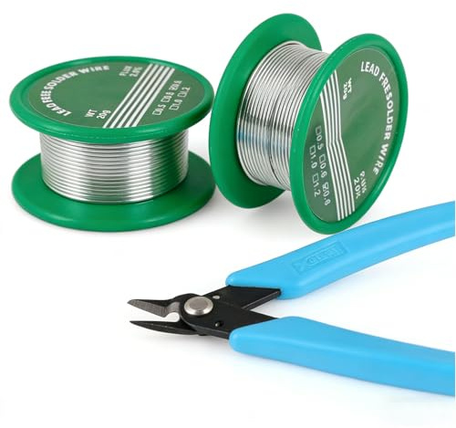 Fzyisw 2 Stück Lötdraht Bleifrei 0,8 mm 20 g Sn99,3/Cu0,7, Elektronik Lötdraht für Platinen, Kabel und Reparaturarbeiten inkl. Mini Seitenschneider