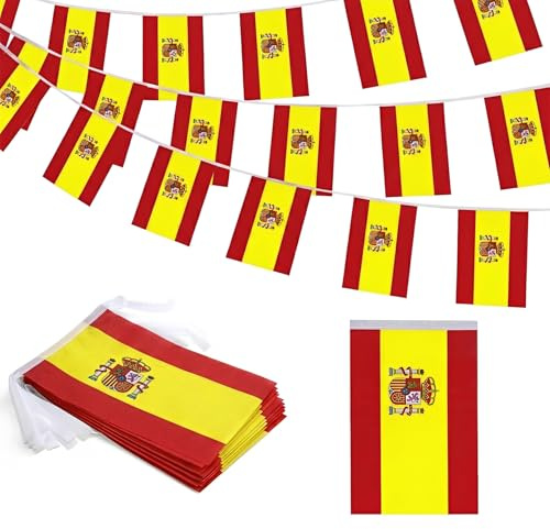 Guirnalda Bandera España, 2 Pack de 40 Banderines de España (14x21cm), Total 10m Guirnalda Nacional para Decoración de Eventos Deportivos, Eurocopa, Fiestas Nacionales, Bar y Jardín