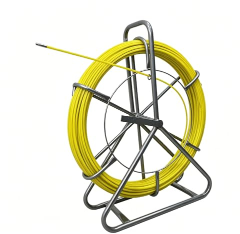 Fiberglass Duct Rodder 6MM 180M/590FT, with Steel Reel Stand & Brake, Electrician Fish Tape Wire Puller, Cable Threader for Conduit, Fiber Optic, Network Cable Installation【180M】