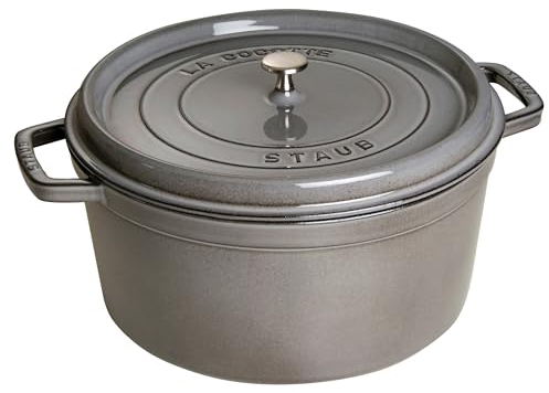 STAUB Cast Iron Roaster/Cocotte, Round, 8.35 L, Graphite Grey, 30 cm