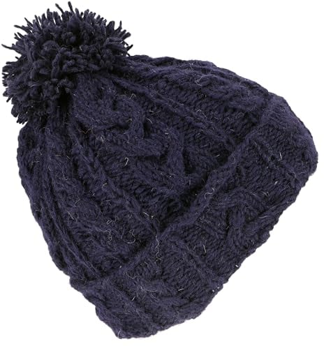 GURU SHOP Beanie Mütze, Bommelmütze aus Nepal - Dunkelblau, Herren/Damen, Wolle