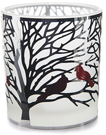 Glass Candle holder Votive Silver filigre (Christmas) red birds (large) tumbler 9 cm