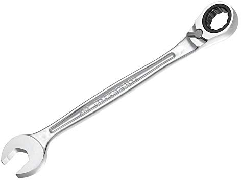 FACOM - Clé Mixte à Cliquet Métrique 17mm - 467B.17 - Système Ultra-Grip Antidérapant - Mécanisme à Cliquet Compact Réversible par Levier - Œil et Fourche Inclinés à 15° - Chrome Satiné