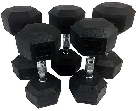 Tunturi Kurzhantelset, 5 Hanteln mit gesamt 160 kg, 12 kg, 14 kg, 16 kg, 18 kg, 20 kg, Gummi-Hanteln