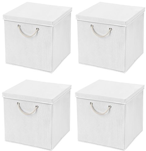 Stick&Shine 4x Aufbewahrungs Korb Weiß Faltbox 30 x 30 x 30 cm Regalkorb faltbar mit Kordel und mit Deckel