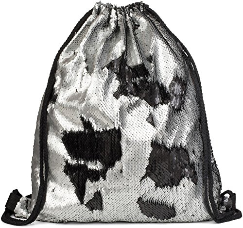 styleBREAKER Turnbeutel Hipster mit Pailletten, Rucksack, Sportbeutel, Beutel, Unisex 02012210, Farbe::Silber/Schwarz