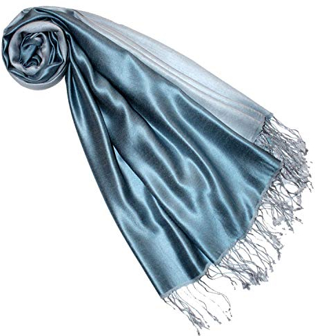 Lorenzo Cana Luxus Damen Pashmina Damenschal Wendeschal 70% Seide 30% Viskose Schaltuch 70 cm x 190 cm zweifarbig blau Schal Stola Umschlagtuch wendbar Doubleface 7816877