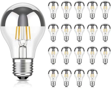 ledscom.de 20 ampoules LED E27, A60, blanc chaud (2700 K), 4,1 W, 461lm, miroir de tête (argent)