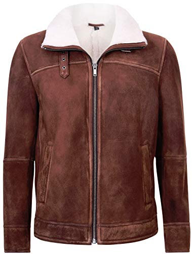 Infinity Leather Männer Braun und Sahne Harrington Shearling Schaffell Leder Bomber Fliegendes Jacke 3XL