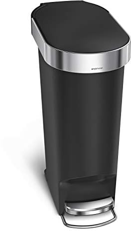 simplehuman CW1390 40L Slim Kitchen Pedal Bin with Liner Rim, Silent Soft Close Lid, Black Plastic, W 51.30cm x H 61.50cm x D 26.00cm